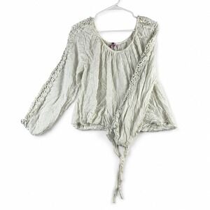 Mimi Women's Medium Ivory Boho Crochet Sleeve Tie Front Blouse